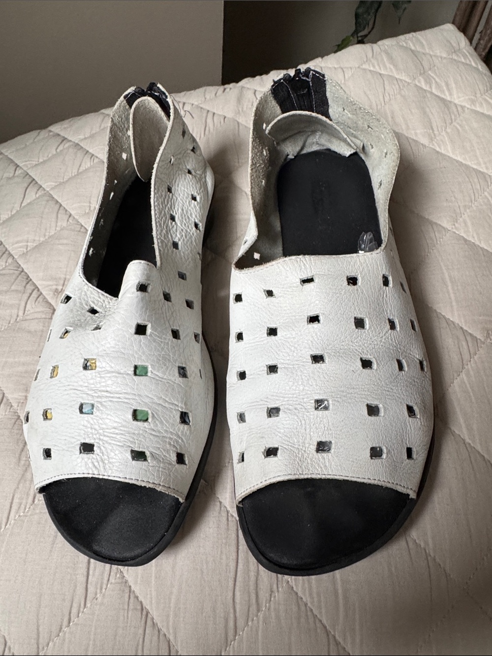 White Sesto Meucci “Evonne” Perforated Leather Open-Toe Women’s Sandals